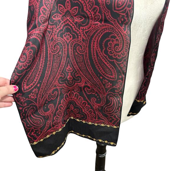 Dark Feminine Paisley‎ Silk Scarf Talbots Red Black Gold Statement - Picture 3 of 5